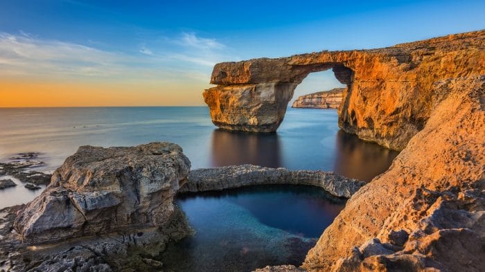 Gozo, Malta - The beautiful Azure Window, a natural arch and famous landmark on the island of Gozo at sunset