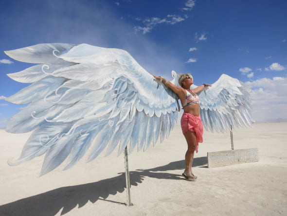 Woman wearing wings