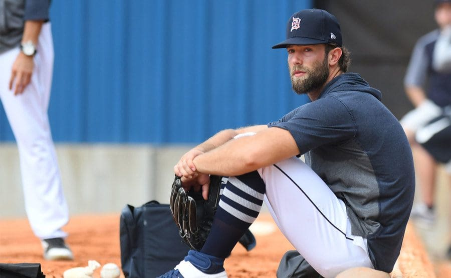 Daniel Norris #44 of the Detroit Tigers looks on during Spring Training workouts.
