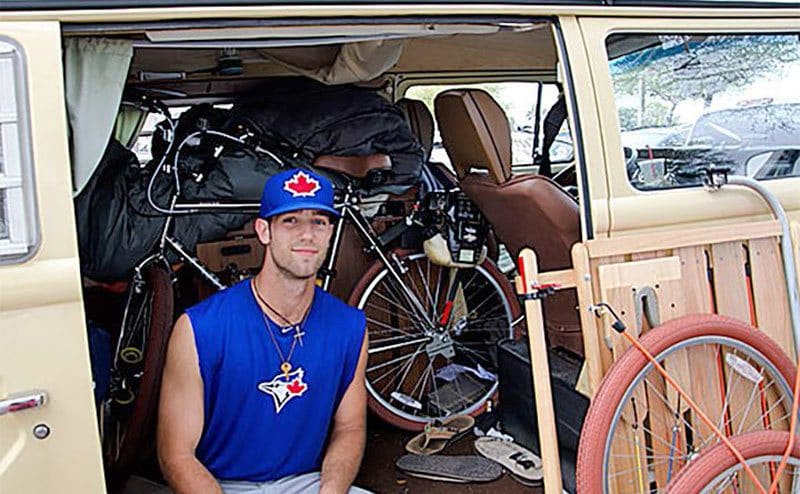 A young Daniel Norris sitting in his newly purchased van. 