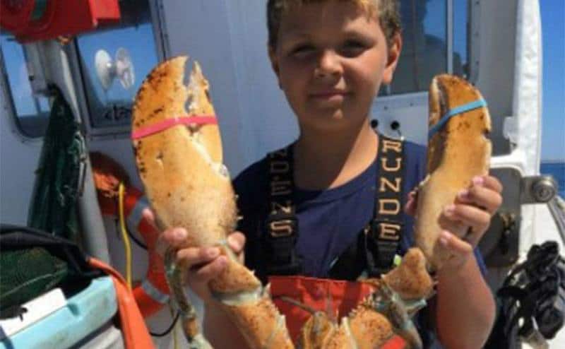 Michael’s son holds one of his lobsters.