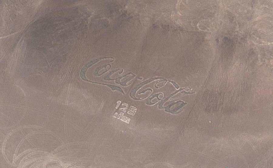 Coca-Cola logo as seen from above. 