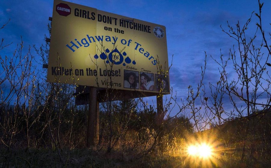 A sign was posted along The Highway of Tears. 