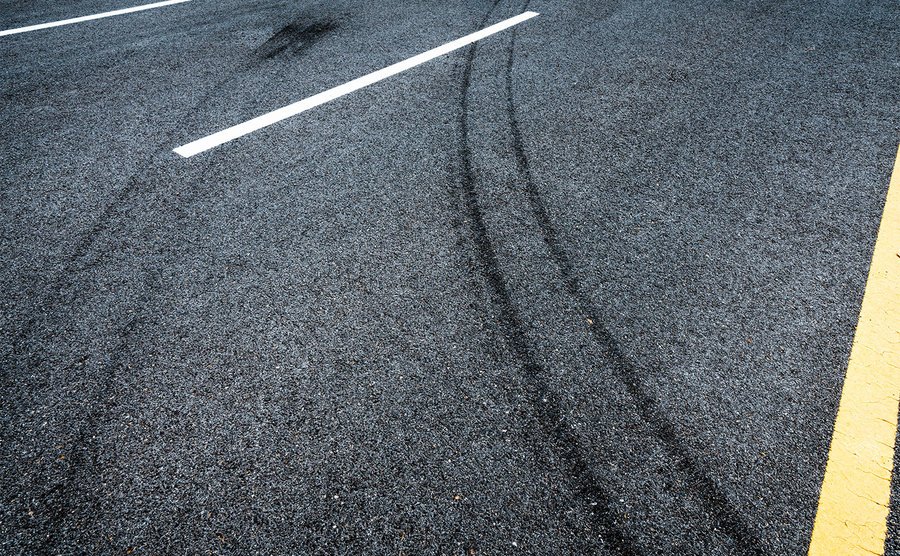 Tire marks on a highway.