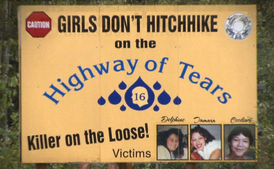 A warning sign along the highway of tears. 
